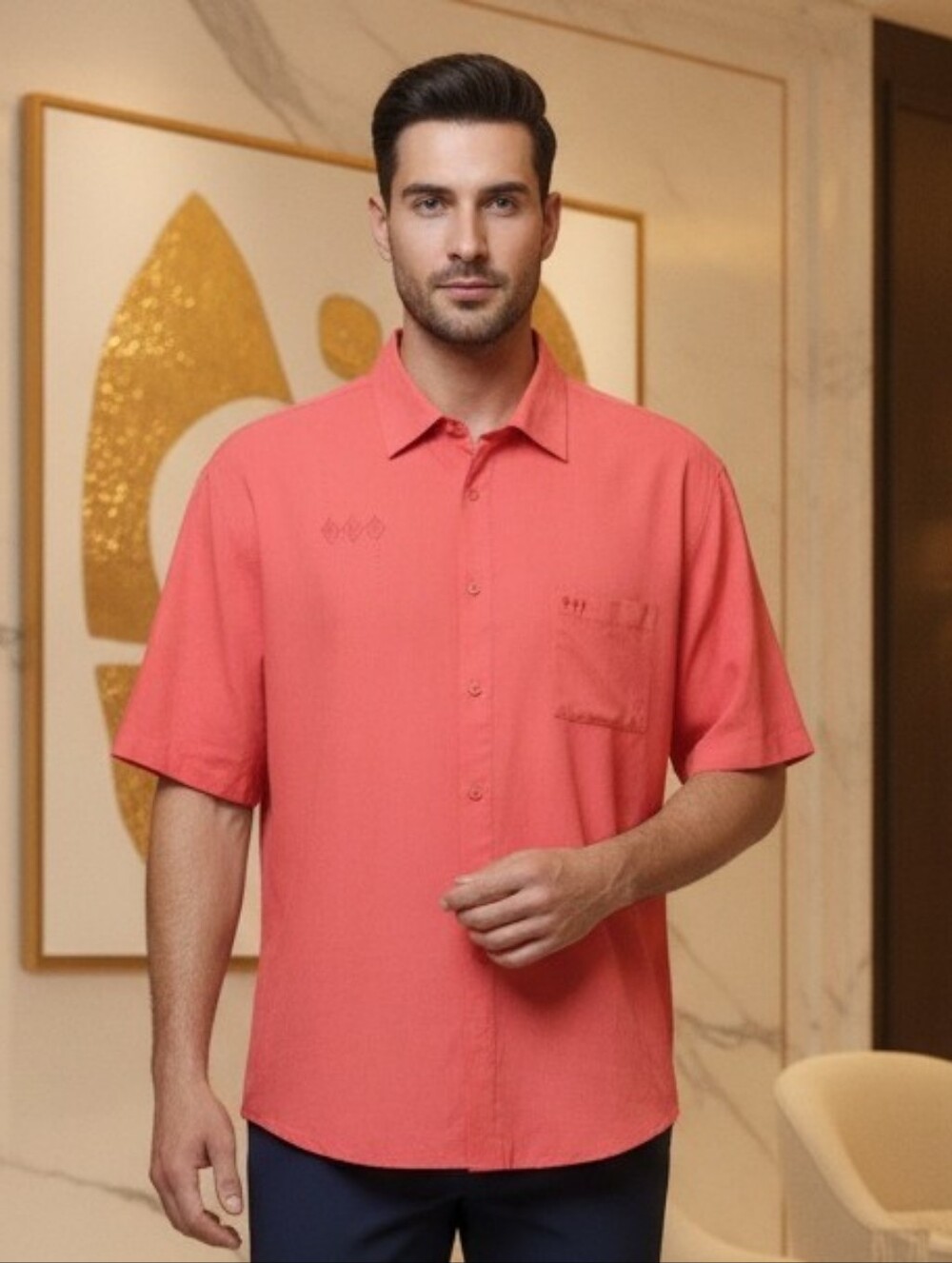 Nat Nast Mens 100% Silk Shirt 2XL Short Sleeves Button Up Pocket *Flaw